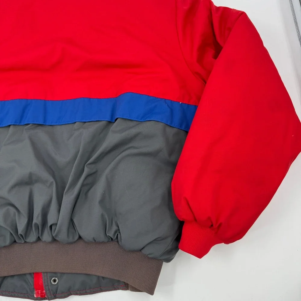 Peter J Mens Red Blue Gray Colorblock Puffer‎ Jacket Size Large